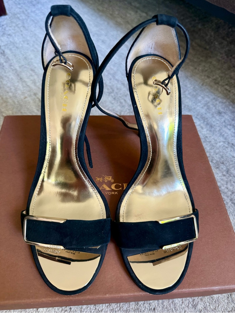 Coach Black Gold Hardware Ankle Strap Stiletto Heels 6.5 B